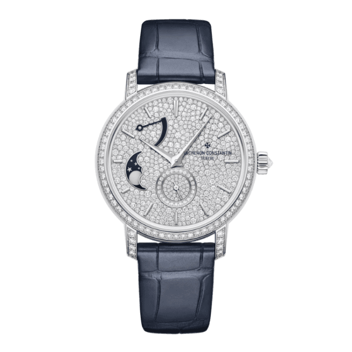 Vacheron Constantin Traditionnelle Moon Phase Diamond Pave Alligator Leather 37.5mm