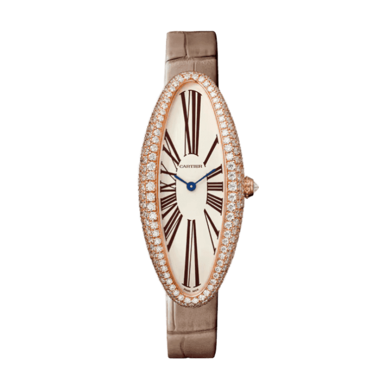 Cartier Baignoire Allongée Silver Leather 21mm