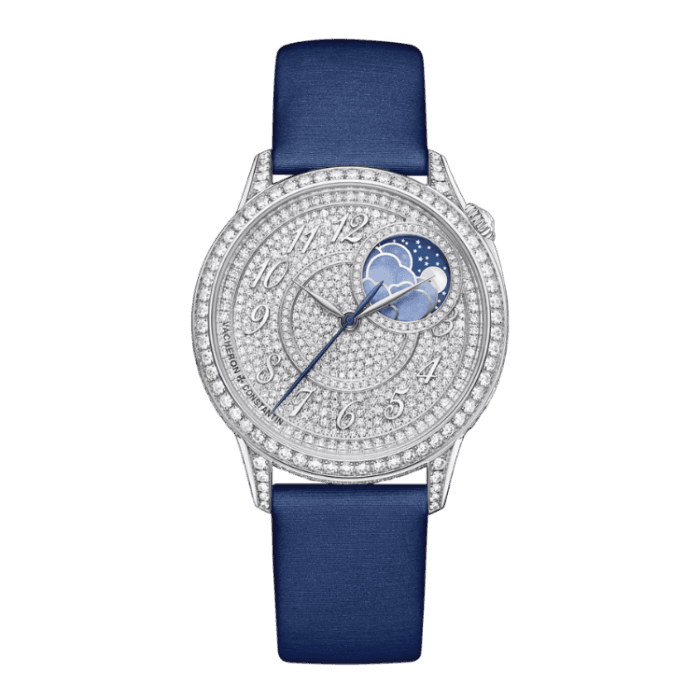 Vacheron Constantin Égérie Moon Phase Diamond Pave Alligator Leather 37mm